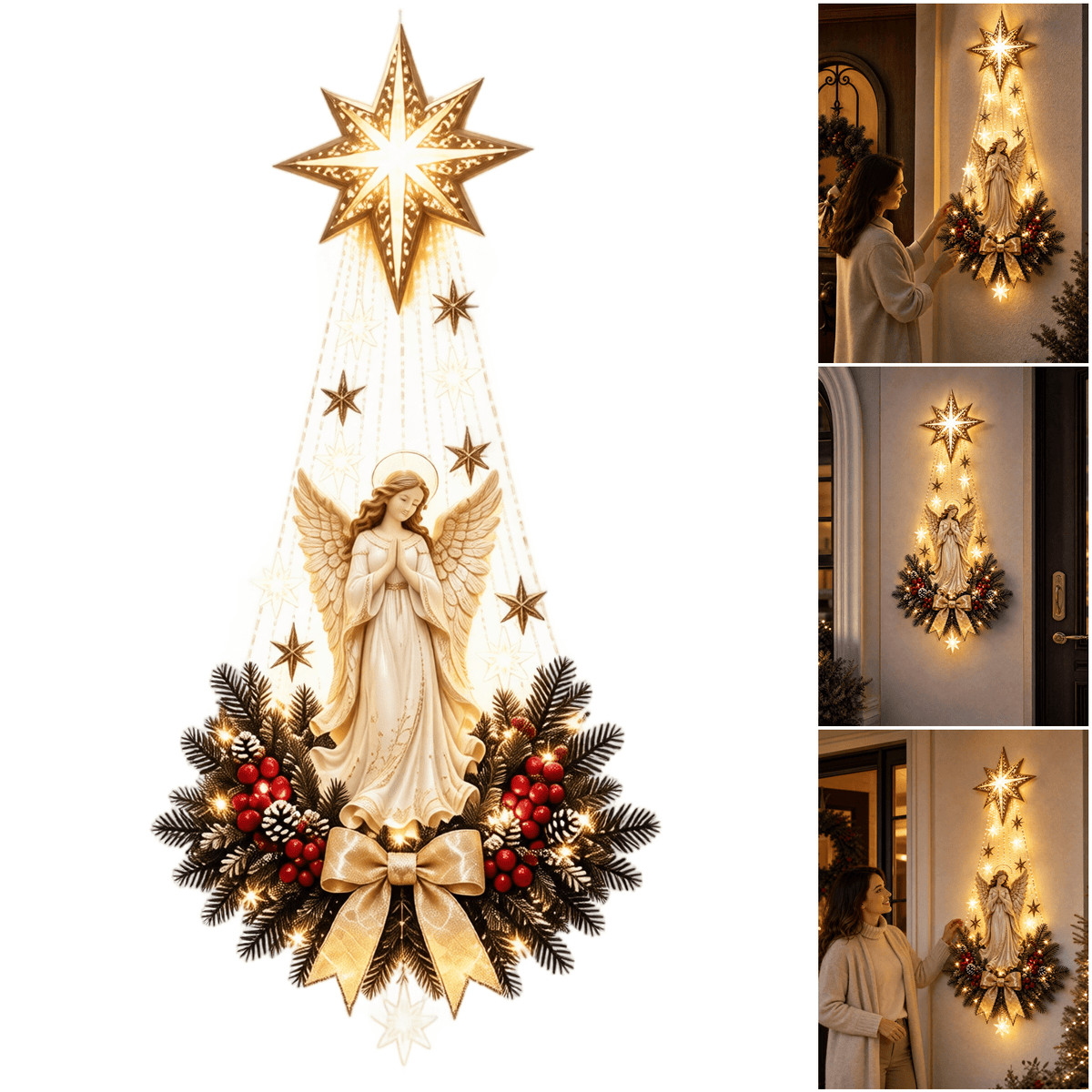 Lighted Christmas Stair Railing Garland Pack of 5 Santa Figures Snow Scene Ornament for Staircase Banister Indoor Display