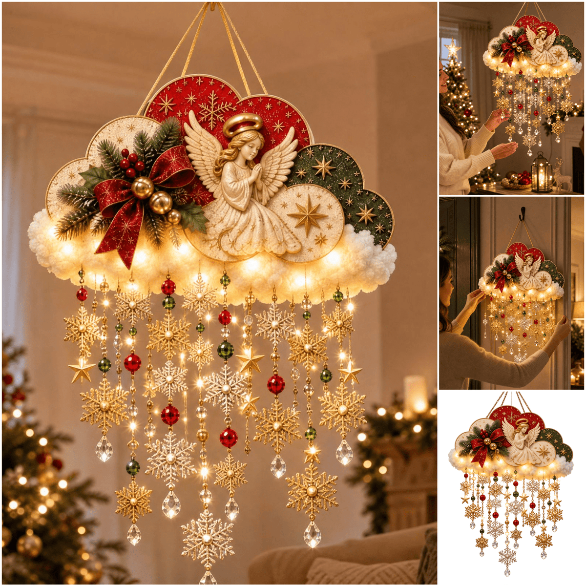 Lighted Christmas Stair Railing Garland Pack of 5 Santa Figures Snow Scene Ornament for Staircase Banister Indoor Display