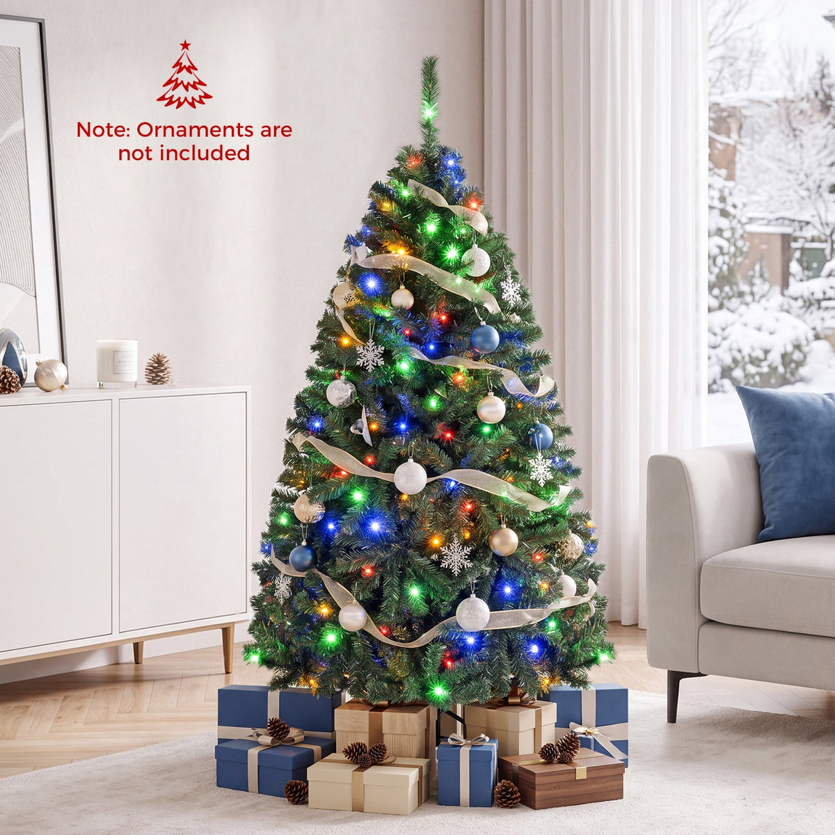 Costway 6Ft Pre-Lit Artificial Christmas Tree Hinged 350 LED Lights