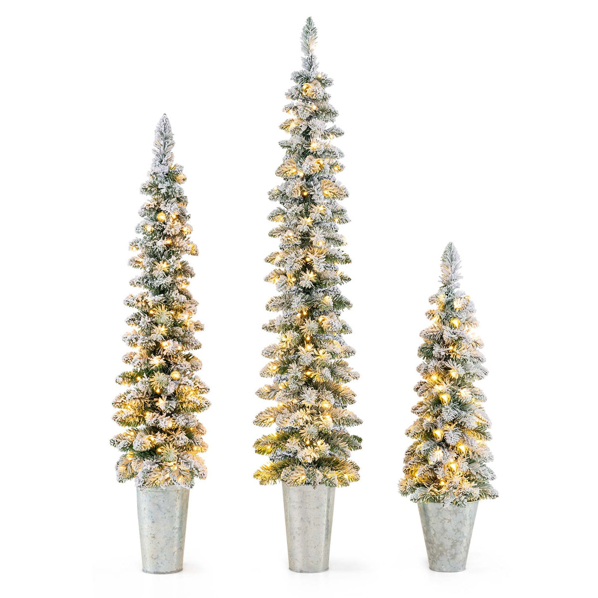 Costway 3' 4' 5' Artificial Christmas Tree Set with 30 + 50 + 70 LED Lights Holiday Decoration Tree