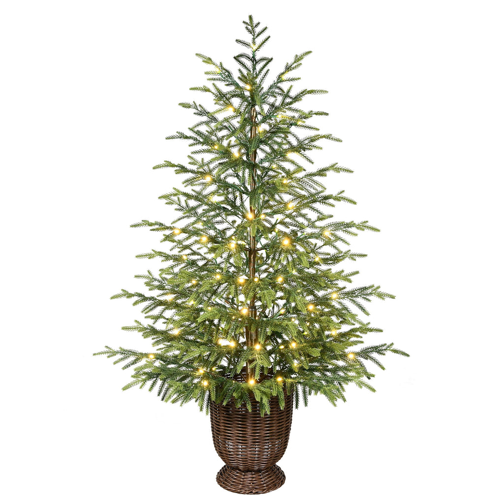 My Texas House 4ft Green Pre-lit Norfolk Pine Potted Christmas Tree, 100 Twinkle LED
