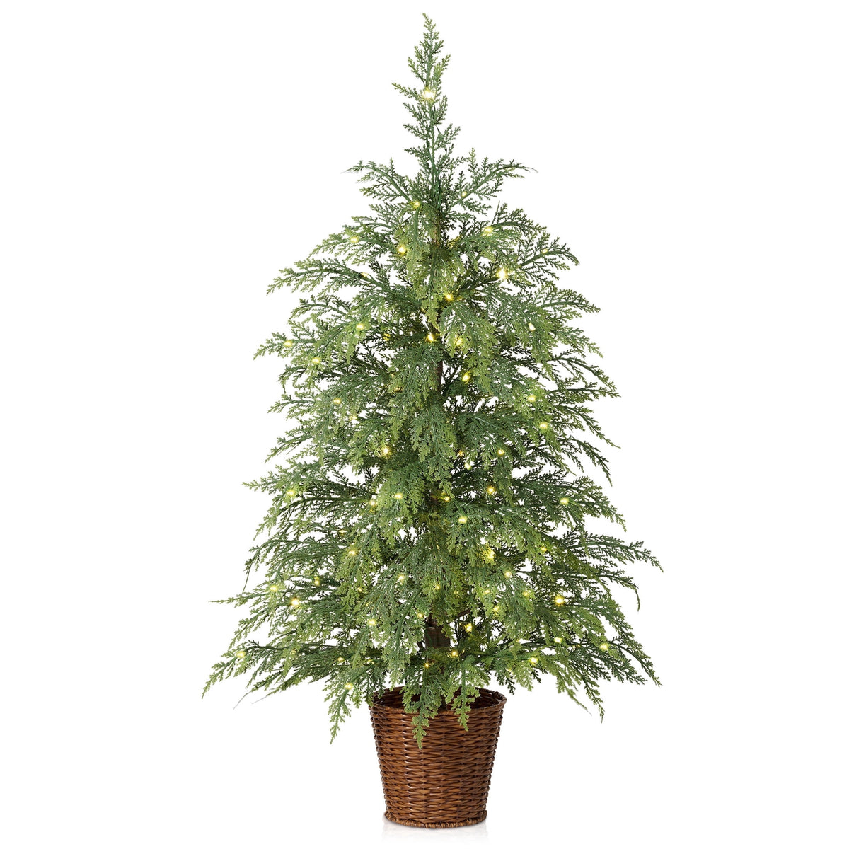 DR.Planzen 6' Pre-Lit Green Cypress Artificial Christmas Tree with 350 Warm White Twinkle LED Lights, Full-Bodied Xmas Tree with Metal Stand, Indoor Holiday Decoration