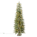 DR.Planzen 6' Pre-Lit Green Cypress Artificial Christmas Tree with 220 Warm White LED Lights, Pencil Xmas Tree with Metal Stand, Indoor Holiday Centerpiece