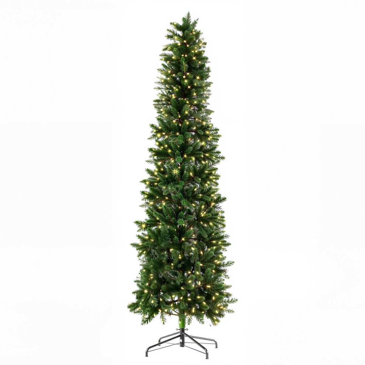 edx 9ft Pre-lit Pencil Christmas Tree, Green Artificial Spruce Slim Christmas Trees, With 500 LED Lights, 1100 Branch Tips & Foldable Base, For Home, Office, Party Decoration