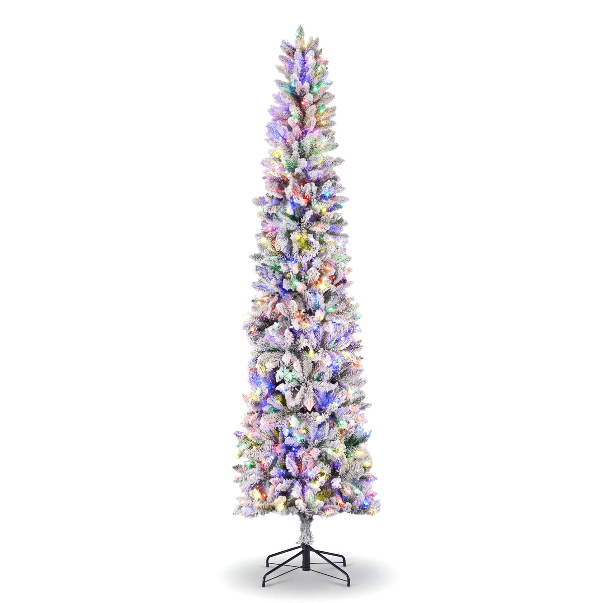 edx 9ft Pre-lit Pencil Christmas Tree, Green Artificial Spruce Slim Christmas Trees, With 500 LED Lights, 1100 Branch Tips & Foldable Base, For Home, Office, Party Decoration