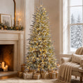 Goosiay 6 ft Pre-Lit Frosted Slim Aspen Fir Artificial Christmas Tree, PE & PVC Branches, 200 Warm White & Multicolor Lights, 10 Light Modes, 853 Branch Tips