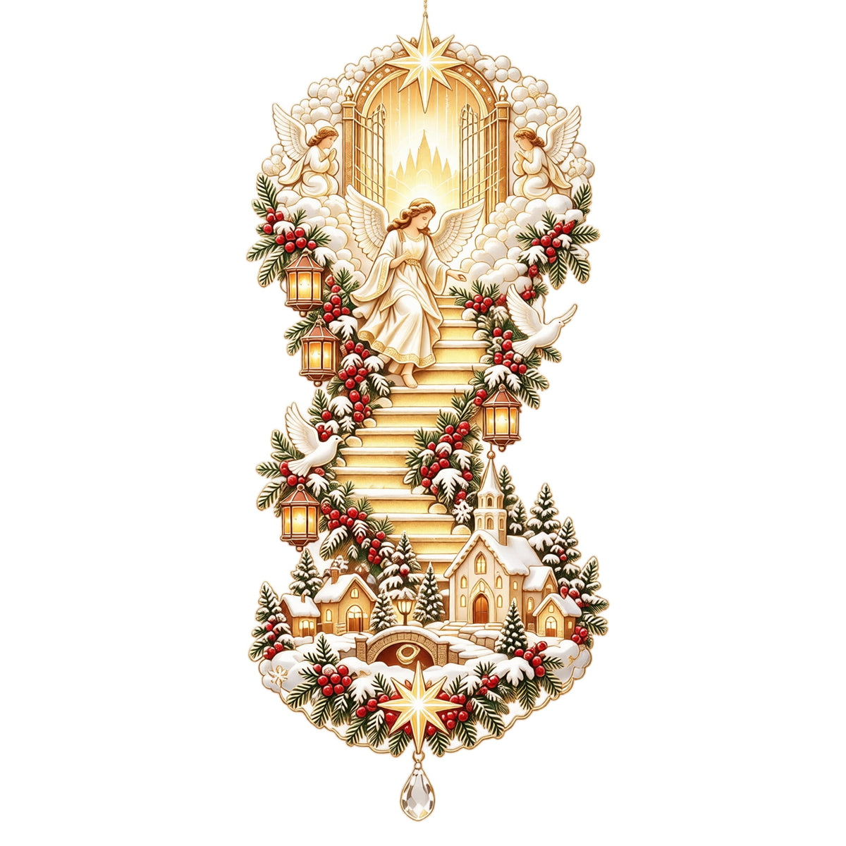Lighted Christmas Stair Railing Garland Pack of 5 Santa Figures Snow Scene Ornament for Staircase Banister Indoor Display