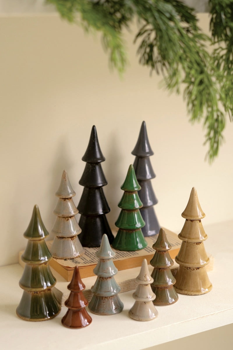 Kalalou Set of Ten Ceramic Christmas Trees – Handcrafted Holiday Decor