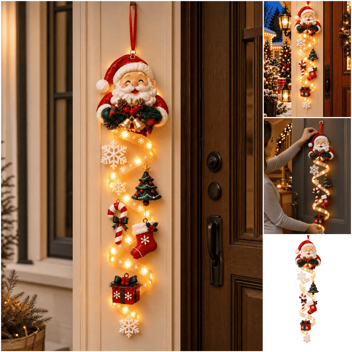 Lighted Christmas Stair Railing Garland Pack of 5 Santa Figures Snow Scene Ornament for Staircase Banister Indoor Display