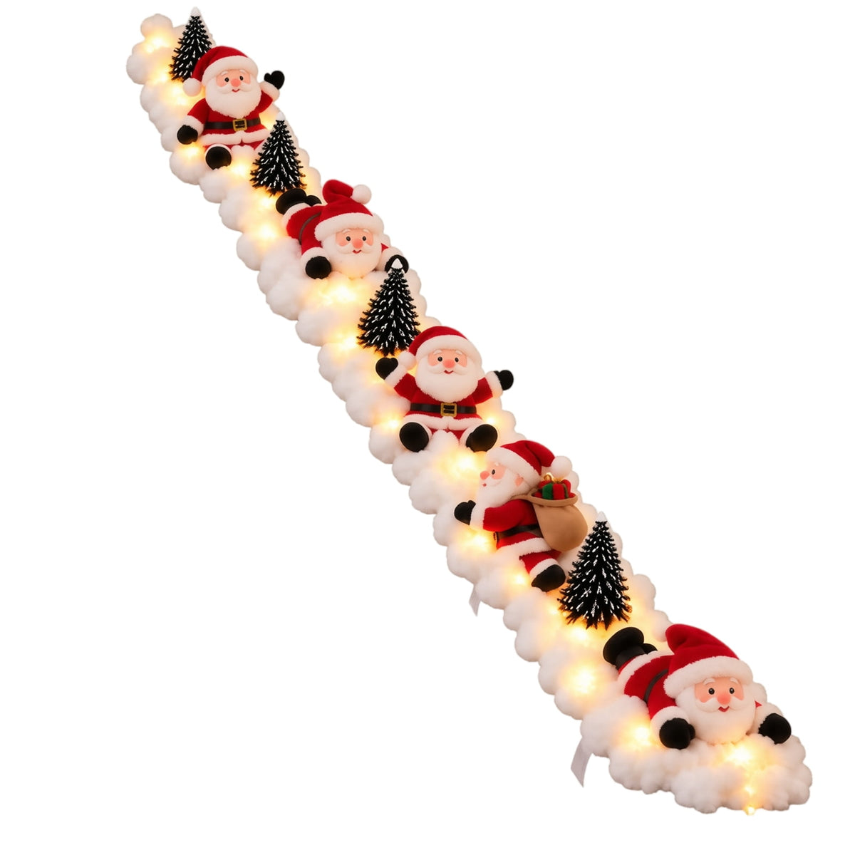 Lighted Christmas Stair Railing Garland Pack of 5 Santa Figures Snow Scene Ornament for Staircase Banister Indoor Display