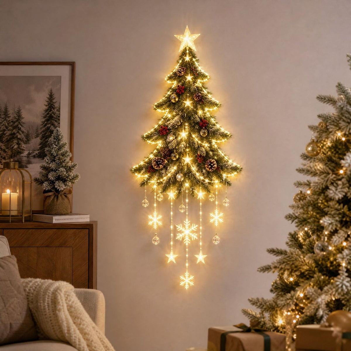 5Pcs Christmas Stair Banister Decoration Lighted Santa Snow Scene Garland for Stair Railing Indoor Holiday Home Ornament