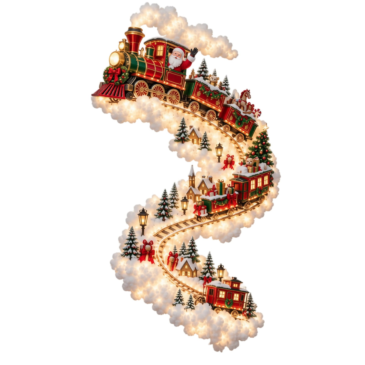 Lighted Christmas Stair Railing Garland Pack of 5 Santa Figures Snow Scene Ornament for Staircase Banister Indoor Display