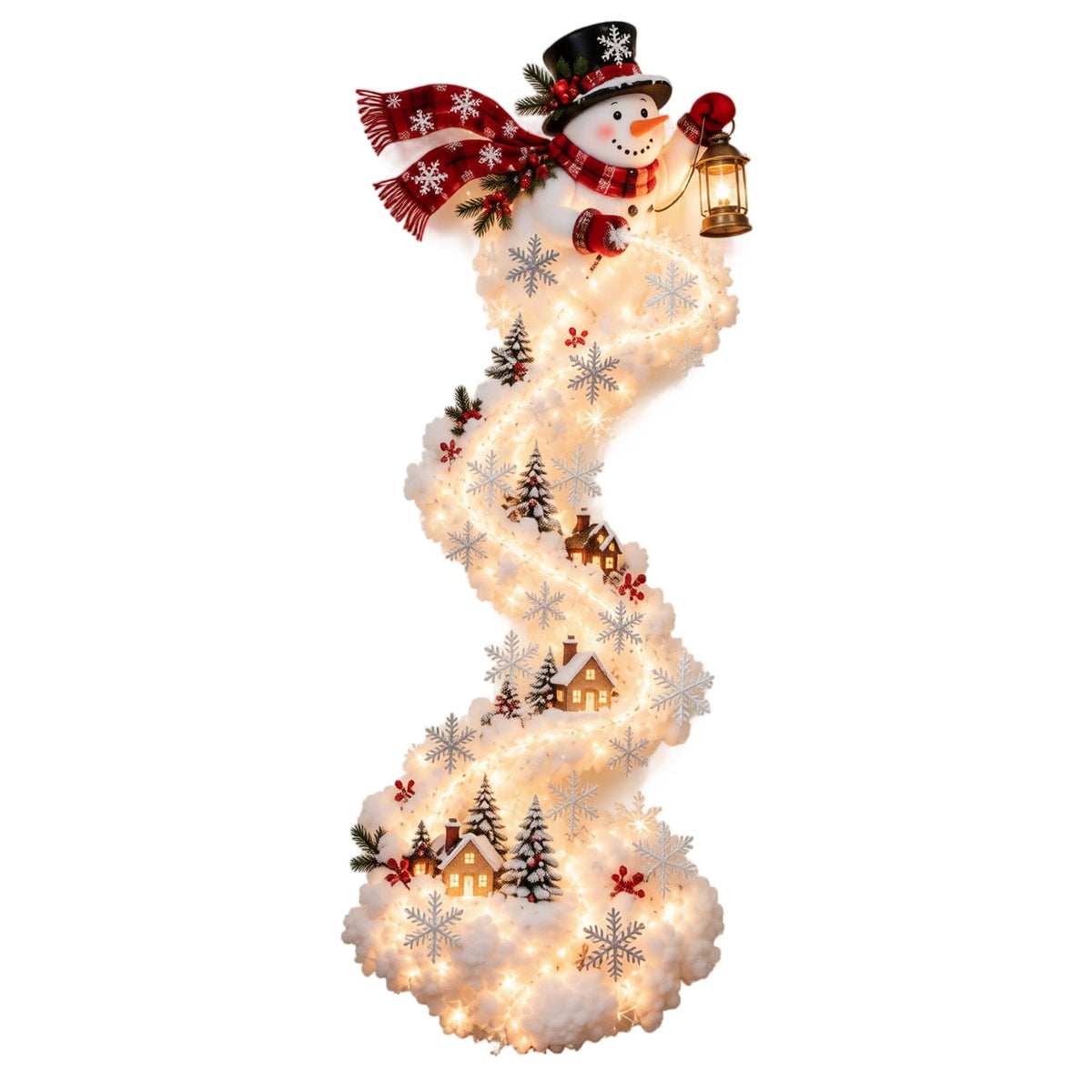 Lighted Christmas Stair Railing Garland Pack of 5 Santa Figures Snow Scene Ornament for Staircase Banister Indoor Display
