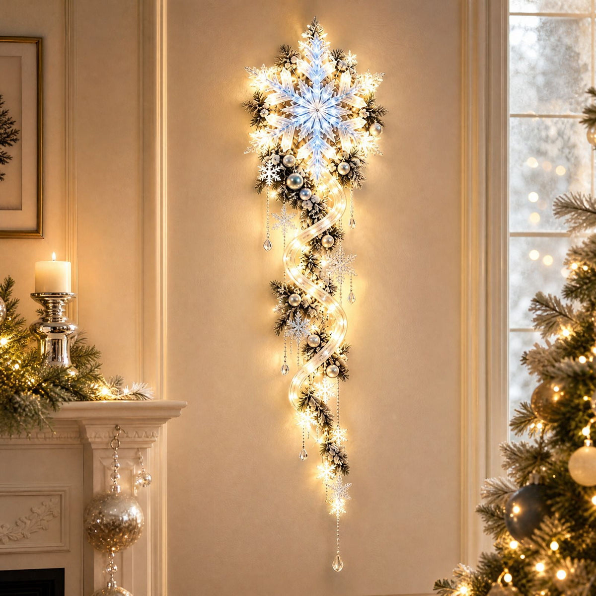 5Pcs Christmas Stair Banister Decoration Lighted Santa Snow Scene Garland for Stair Railing Indoor Holiday Home Ornament