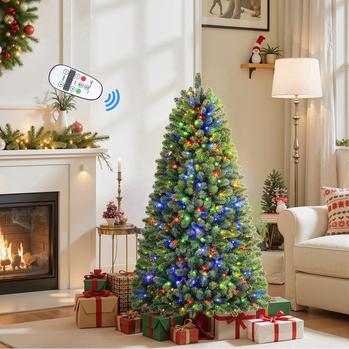 Lolsea 7ft Prelit Artificial Christmas Tree w/ Remote Control and Warm White & Color Changing Lights