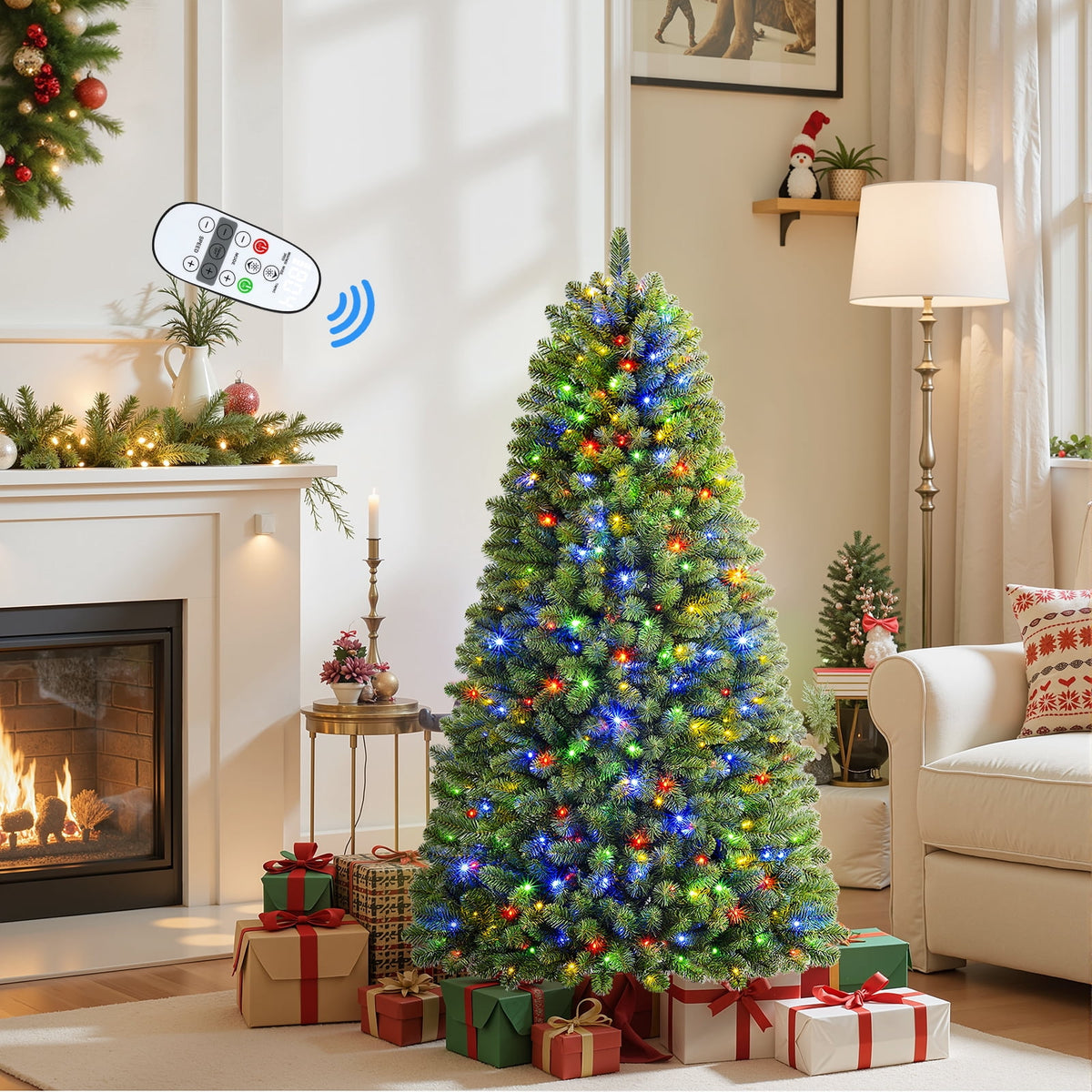 Lolsea 7ft Prelit Artificial Christmas Tree w/ Remote Control and Warm White & Color Changing Lights