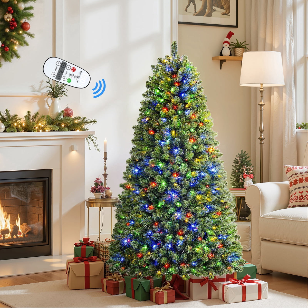 Lolsea 7ft Prelit Artificial Christmas Tree w/ Remote Control and Warm White & Color Changing Lights