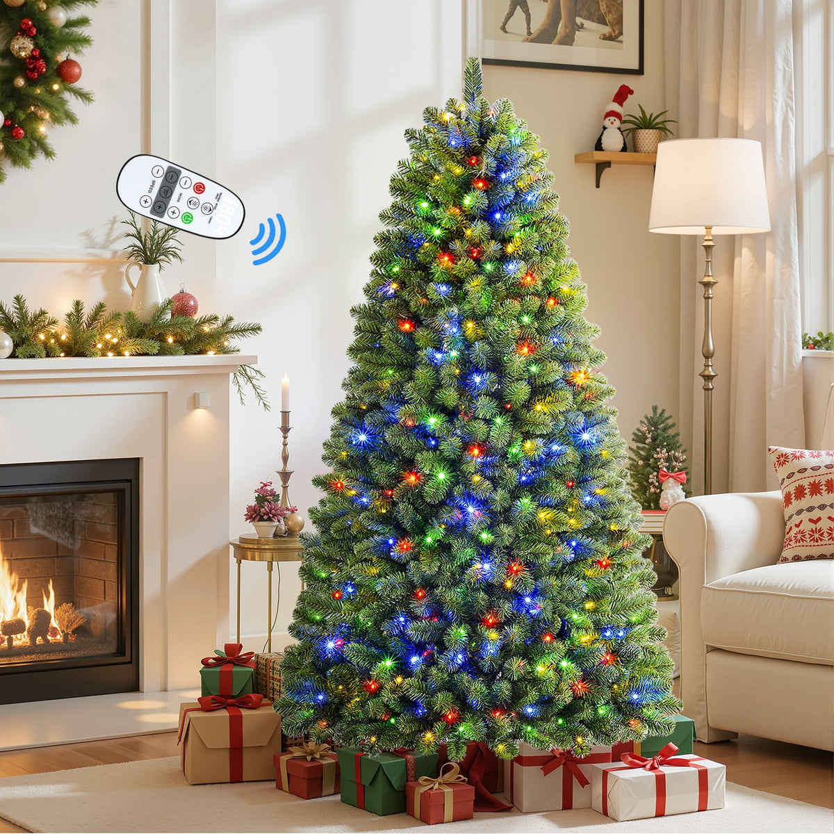 Lolsea 7ft Prelit Artificial Christmas Tree w/ Remote Control and Warm White & Color Changing Lights
