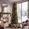 JIOABL 9-Foot Pre-Lit Fraser Fir Pencil Artificial Christmas Tree, Offering 8 Warm Light Modes, Green