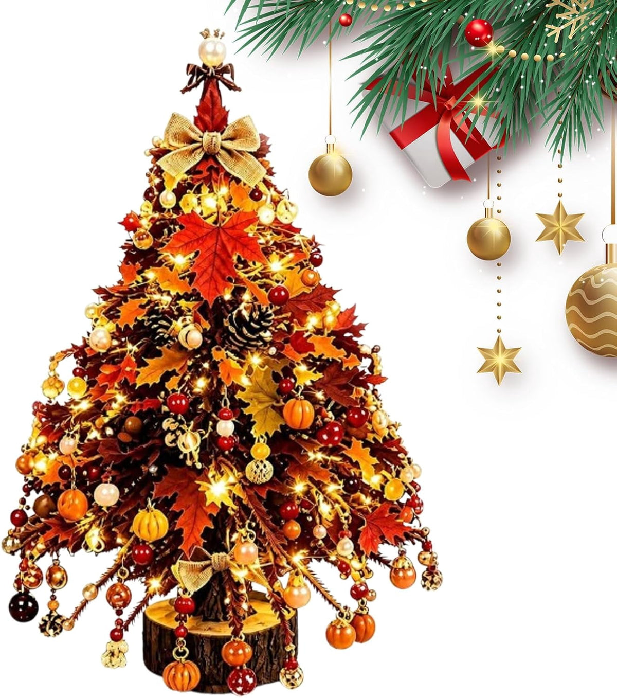 MerriBead Christmas Tree, DIY Beaded Christmas Tree Kit with Lights, Handmade Mini Desk Bead Art Holiday Decoration