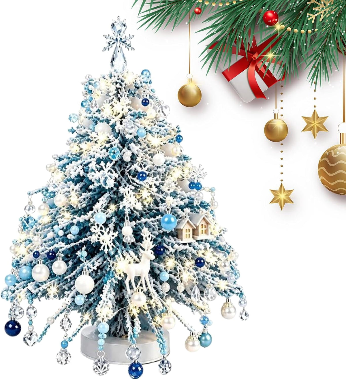 MerriBead Christmas Tree, DIY Beaded Christmas Tree Kit with Lights, Handmade Mini Desk Bead Art Holiday Decoration
