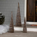 Northlight LED Lighted Snowy Rattan Christmas Cone Tree Decorations - 39.5" - Set of 3