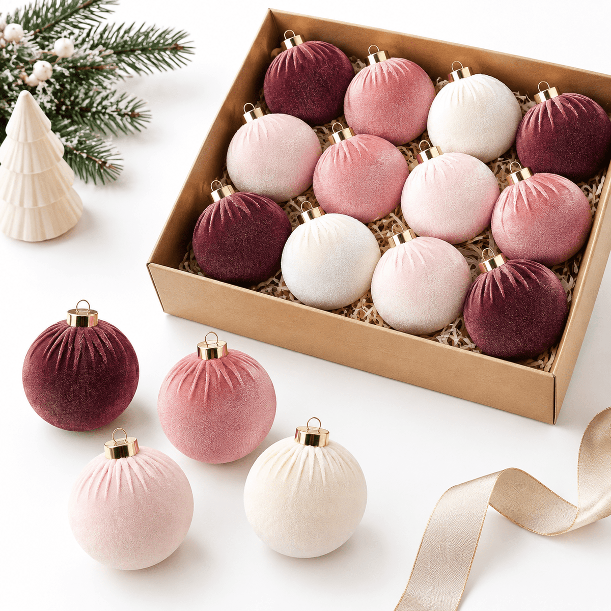 Christmas Ornaments Balls For Tree - 15pink & Teal Shatterproof Xmas Decorations Multicolor Beige 80mm 3.15inch