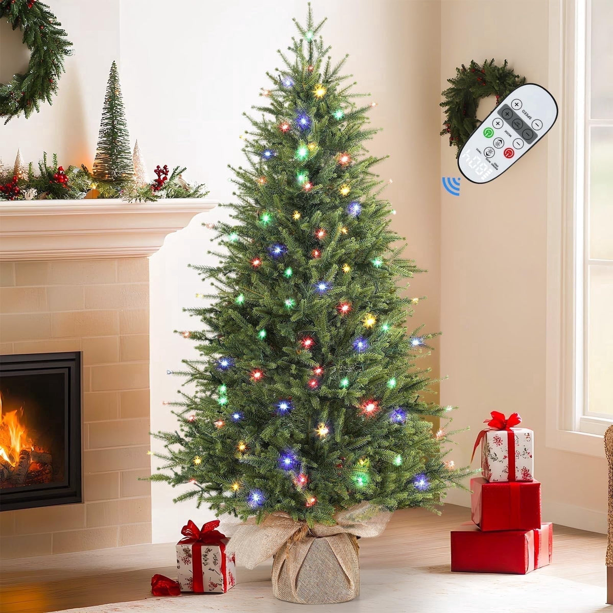 Lolsea 4ft Prelit Artificial Small Mini Christmas Tree with Color LED Lights, Remote Control and Timer, Perfect for Xmas Tabletop Decorations