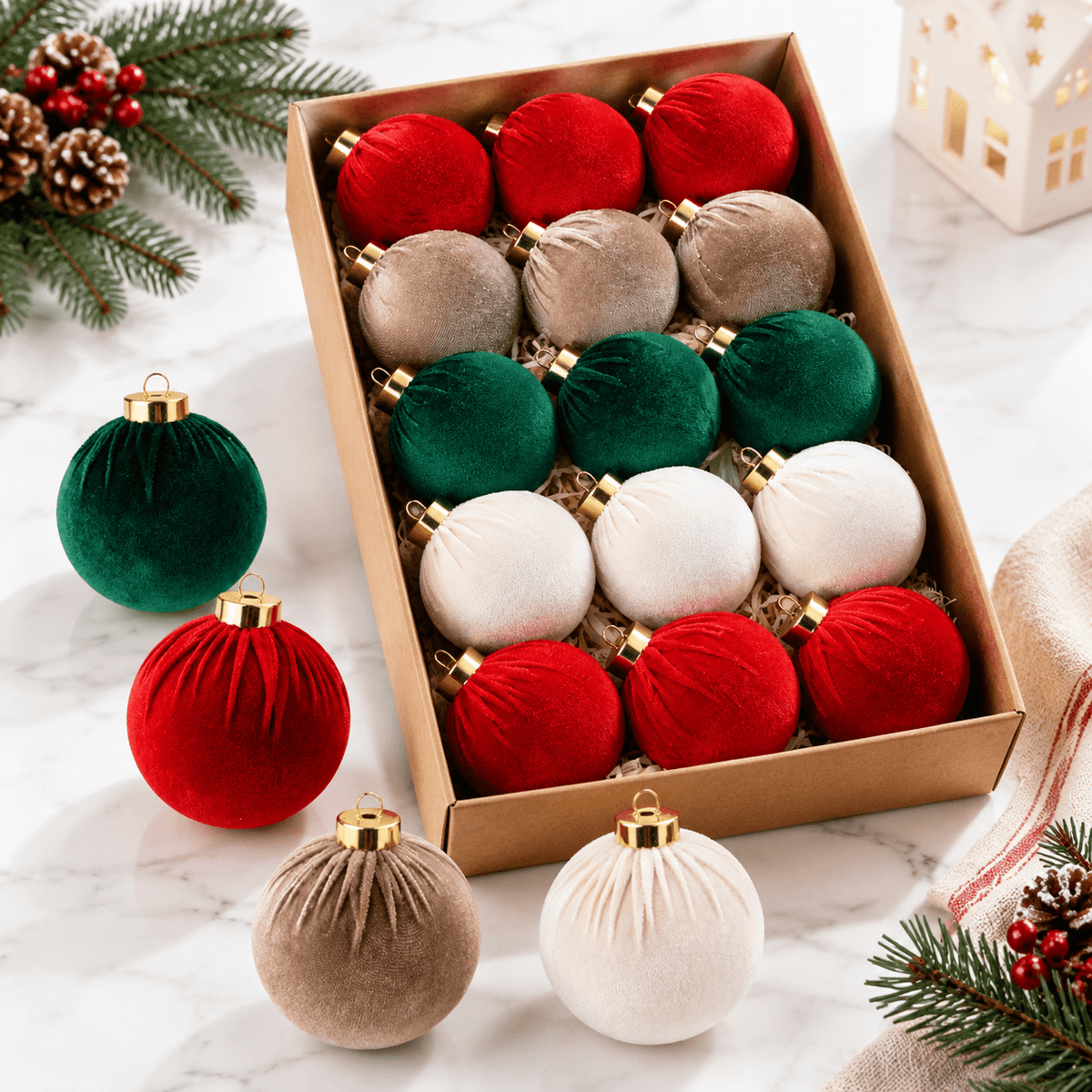 Christmas Ornaments Balls For Tree - 15pink & Teal Shatterproof Xmas Decorations Multicolor Beige 80mm 3.15inch