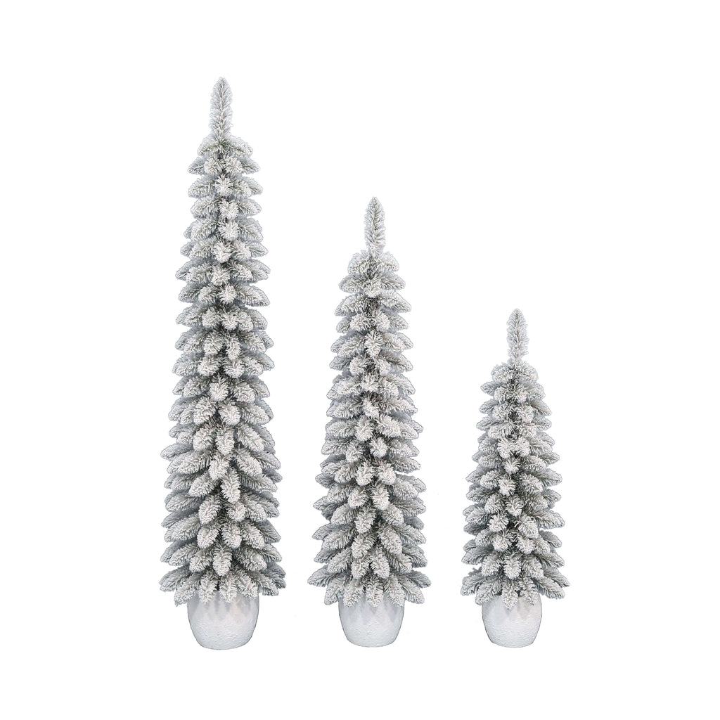 Snow-Flocked Non-Lit Artificial Christmas Trees with Resin Pots, Green, Set of 3, by Holiday Time