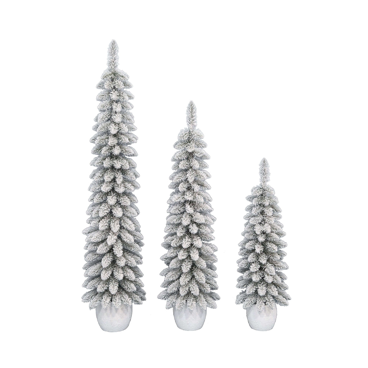 Snow-Flocked Non-Lit Artificial Christmas Trees with Resin Pots, Green, Set of 3, by Holiday Time