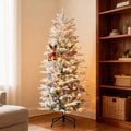 Snow Branches with Christmas Trees, Artificial Flocked Christmas Trees with Warm Yellow Clear Lights, Auto Open