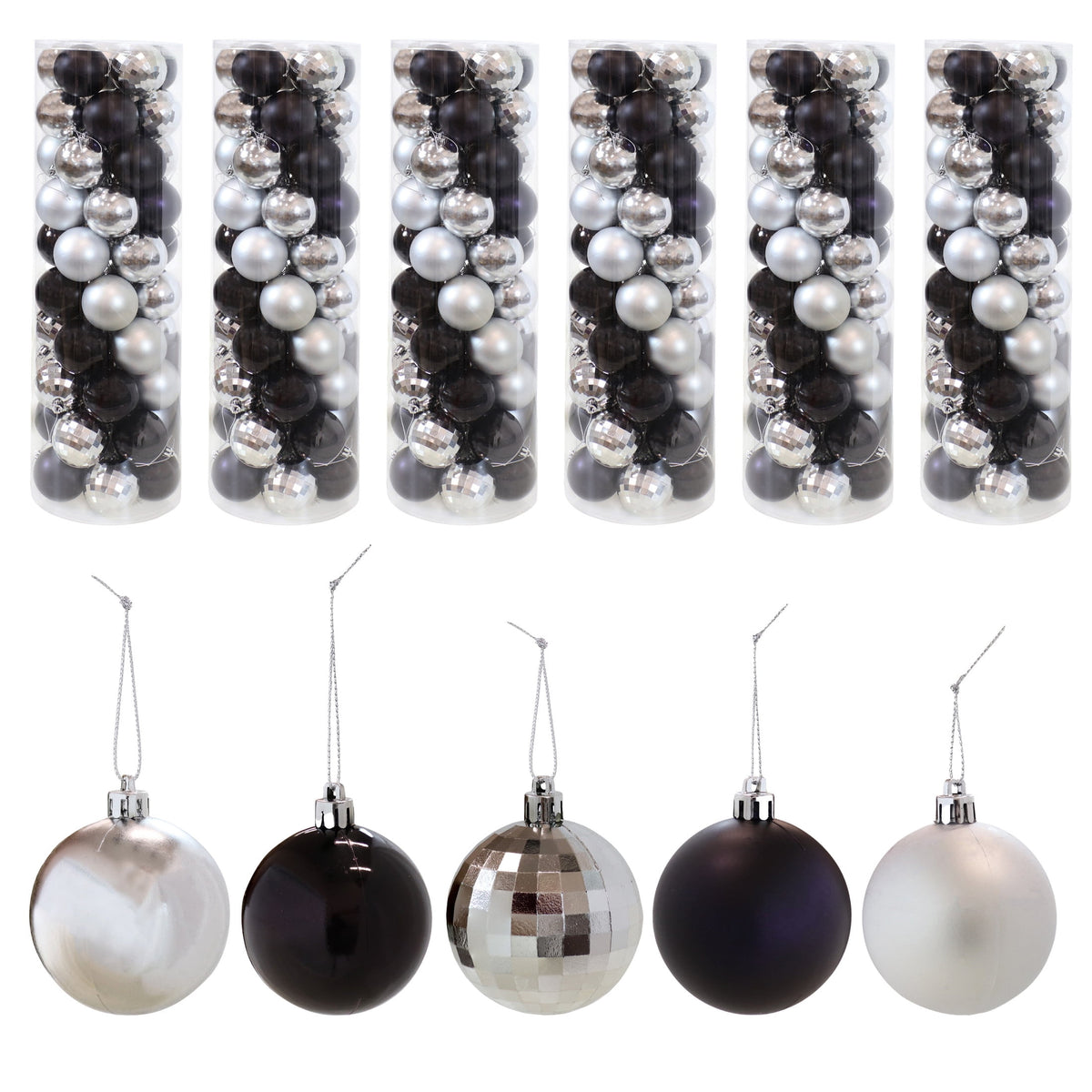 Sunnydaze Modern Holiday Black/Silver Plastic Christmas Ornament Balls, 300 Count