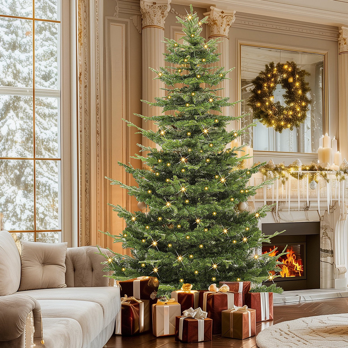 Uforic 6.5ft Pre-Lit Aspen Fir Artificial Christmas Tree with 900 Branch Tips and 500 Lights