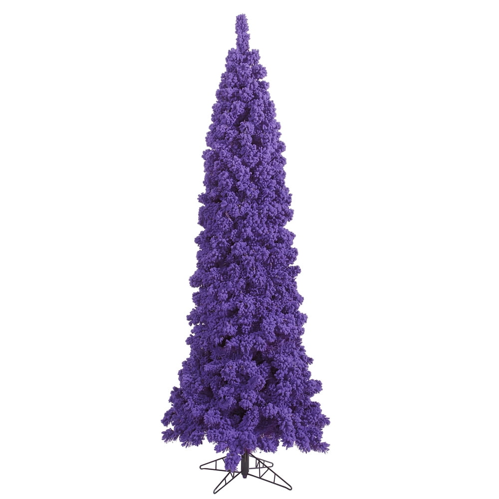 Vickerman 4.5' Flocked Purple Pencil Fir Artificial Christmas Tree, Unlit - Snow Covered Faux Purple Tree - Seasonal Indoor Home Decor