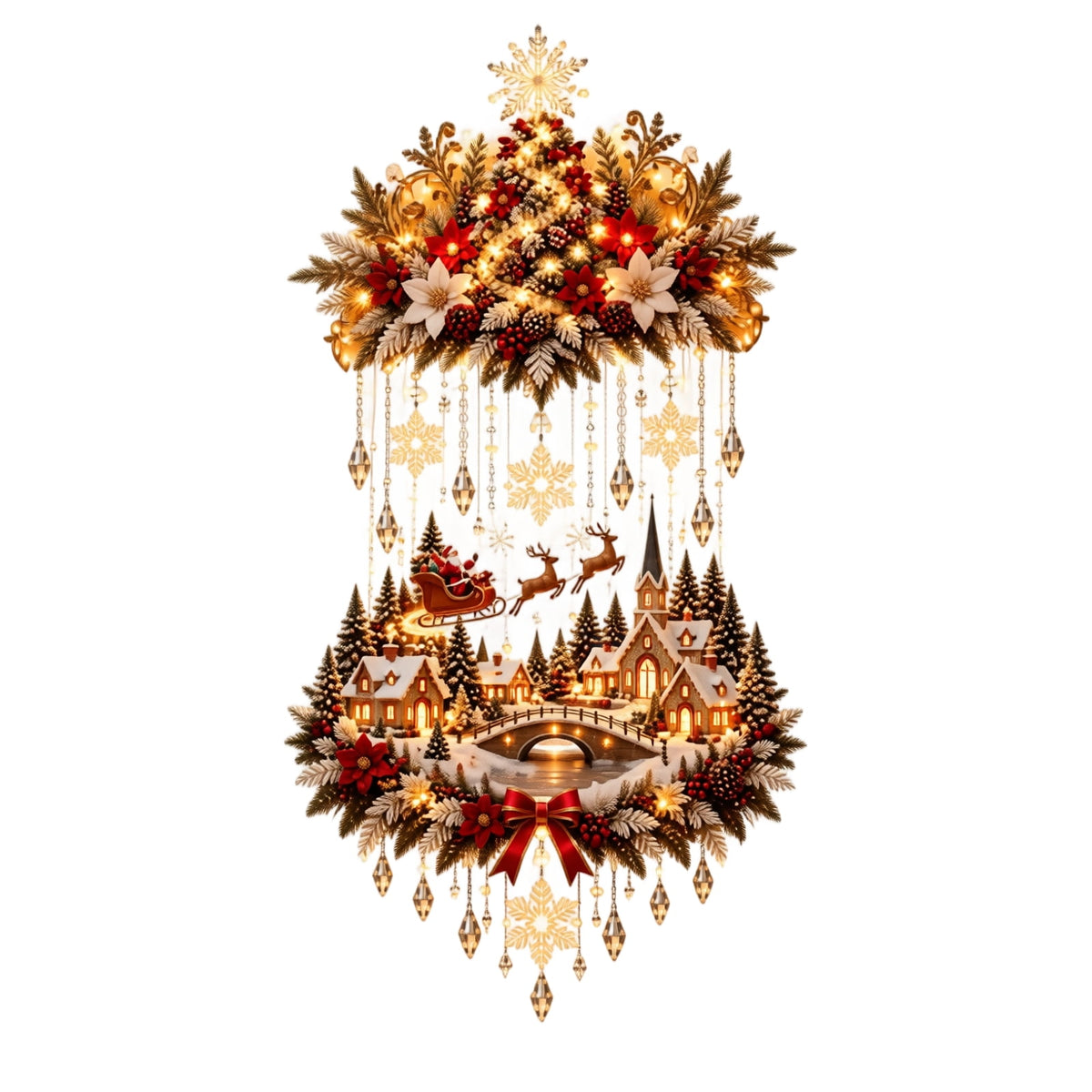 Lighted Christmas Stair Railing Garland Pack of 5 Santa Figures Snow Scene Ornament for Staircase Banister Indoor Display