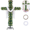 XEOVHV 6Ft Cross Christmas Tree,Foldable Cross Christmas Tree,Christmas Tree Shaped Like a Cross,Pre-Lit Artificial Pine Christmas Cross,with 50 LED Light and Silk Scarf Wood Rattan Ring