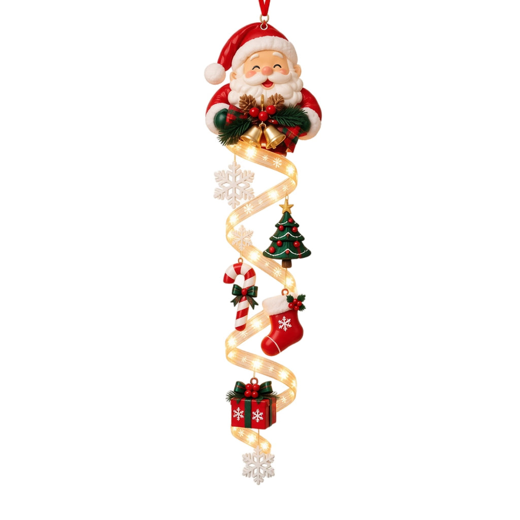 Lighted Christmas Stair Railing Garland Pack of 5 Santa Figures Snow Scene Ornament for Staircase Banister Indoor Display