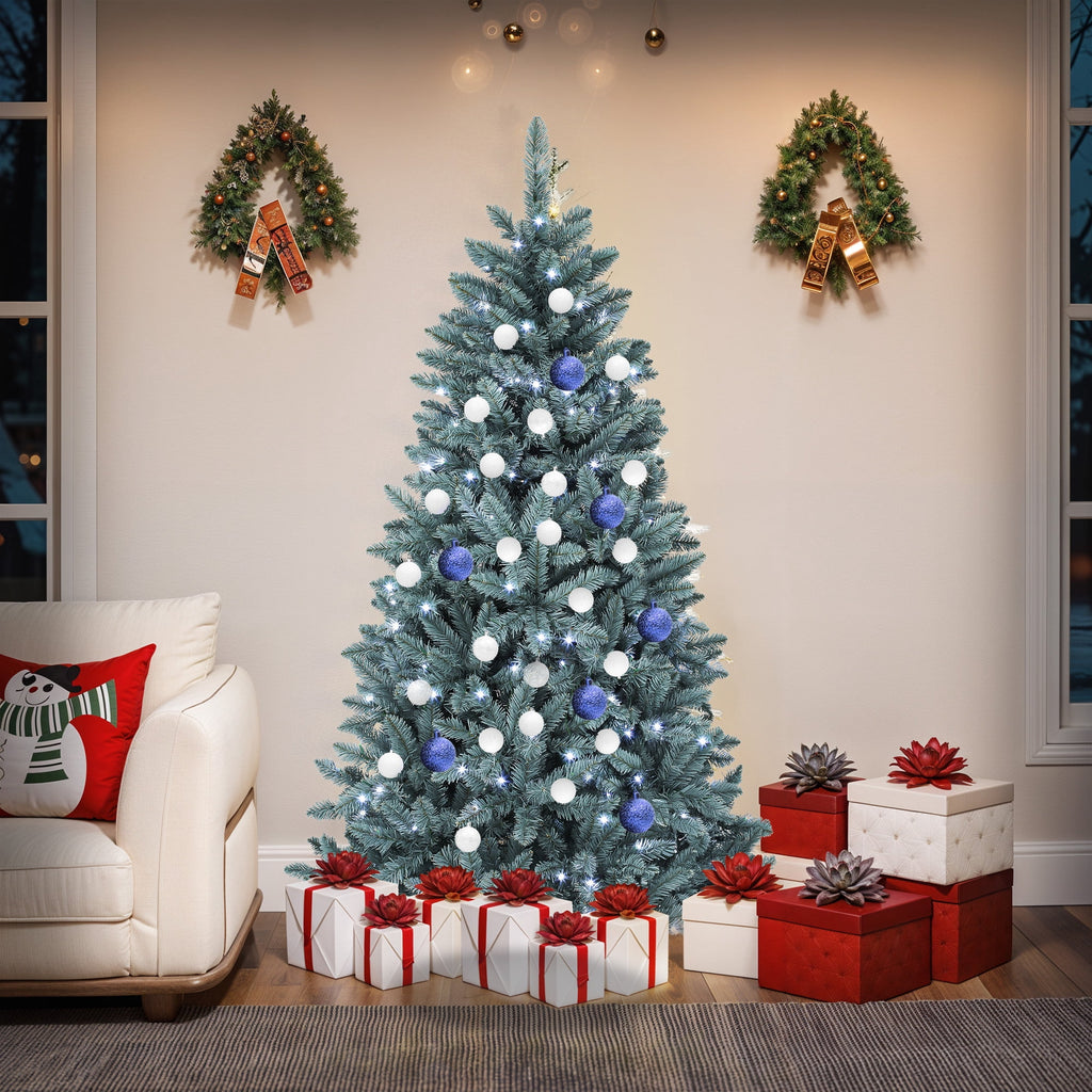 Uforic 6ft Pre-Lit Hinged Spruce Artificial Christmas Tree with 880 PVC Branch Tips & 450 Lights, Blue