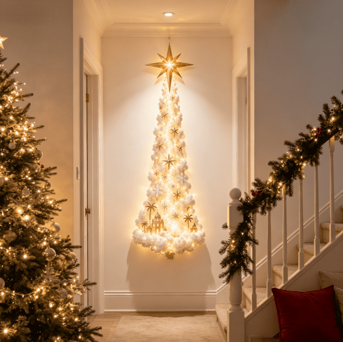 Lighted Christmas Stair Railing Garland Pack of 5 Santa Figures Snow Scene Ornament for Staircase Banister Indoor Display