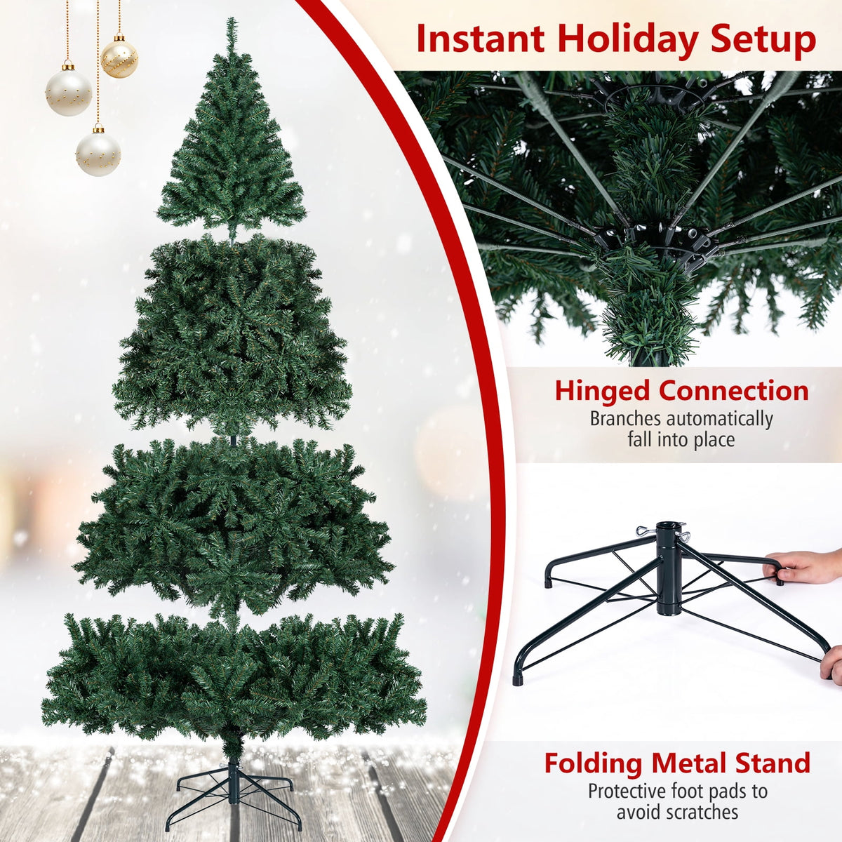 Costway 6Ft Pre-Lit Artificial Christmas Tree Hinged 350 LED Lights