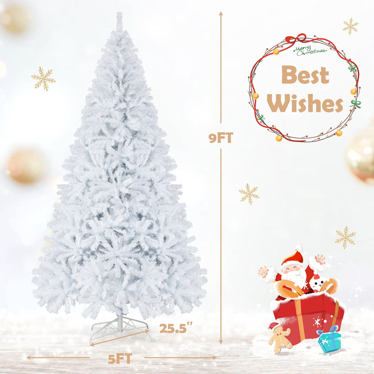 Costway 9Ft Hinged Artificial Christmas Tree Pine Tree 2132 Tips Metal