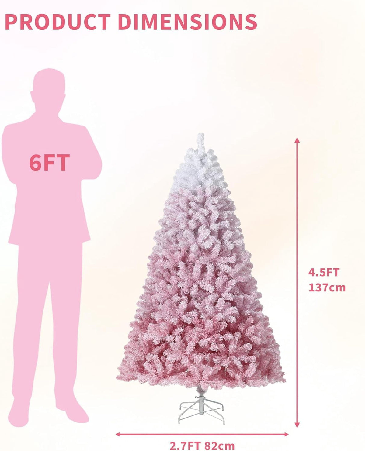 6FT Pre-Lit Snow Flocked Christmas Tree, Pink Gradient Design with 250 RGB & Warm White LED Lights, Sturdy Foldable Metal Stand for Living Room, Office & Holiday Display