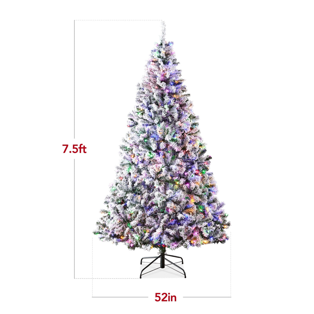 Best Choice Products 6ft Pre-Lit Christmas Pine Tree w/ Flocked Branches 250 Multicolored or Warm-White Light Modes
