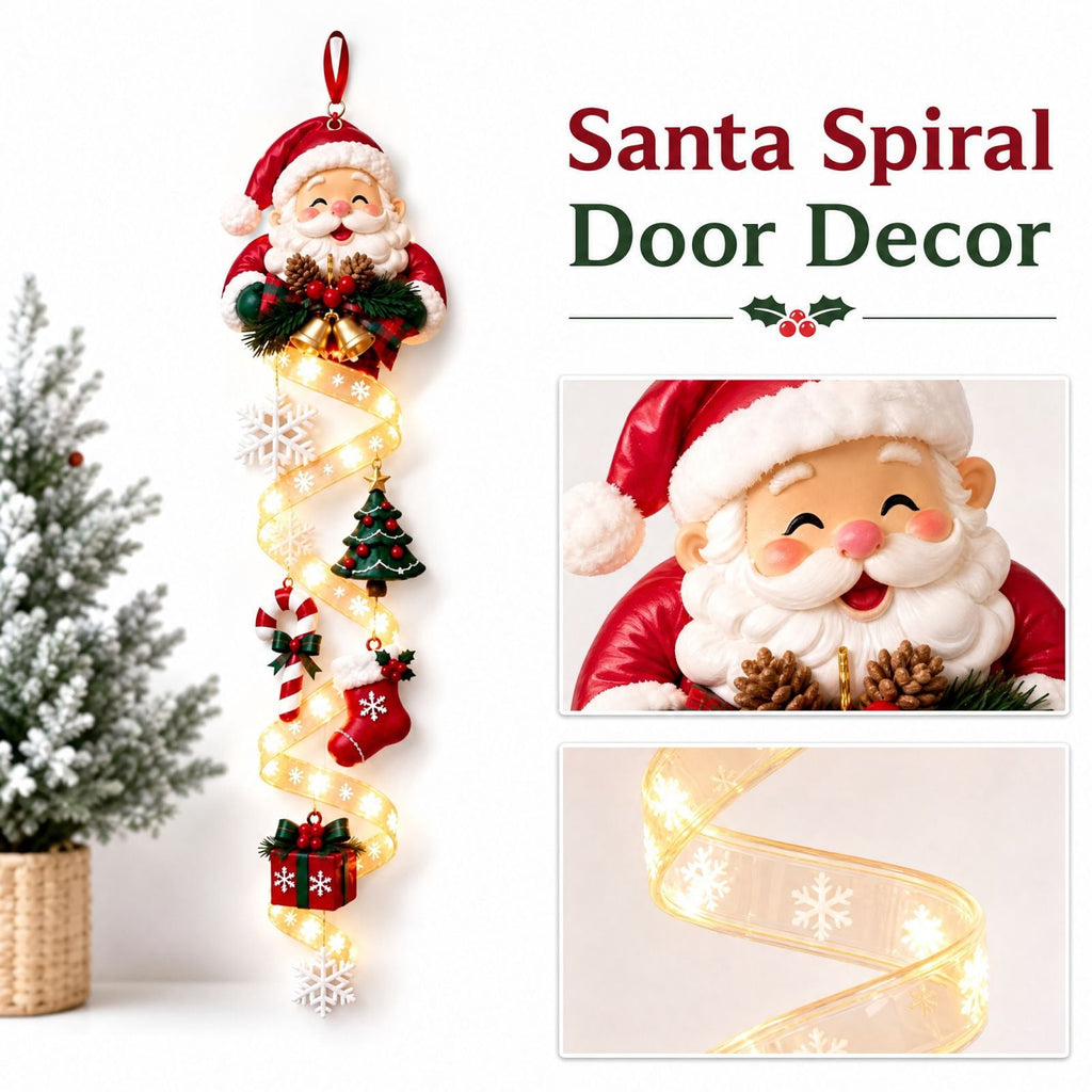 Lighted Christmas Stair Railing Garland Pack of 5 Santa Figures Snow Scene Ornament for Staircase Banister Indoor Display