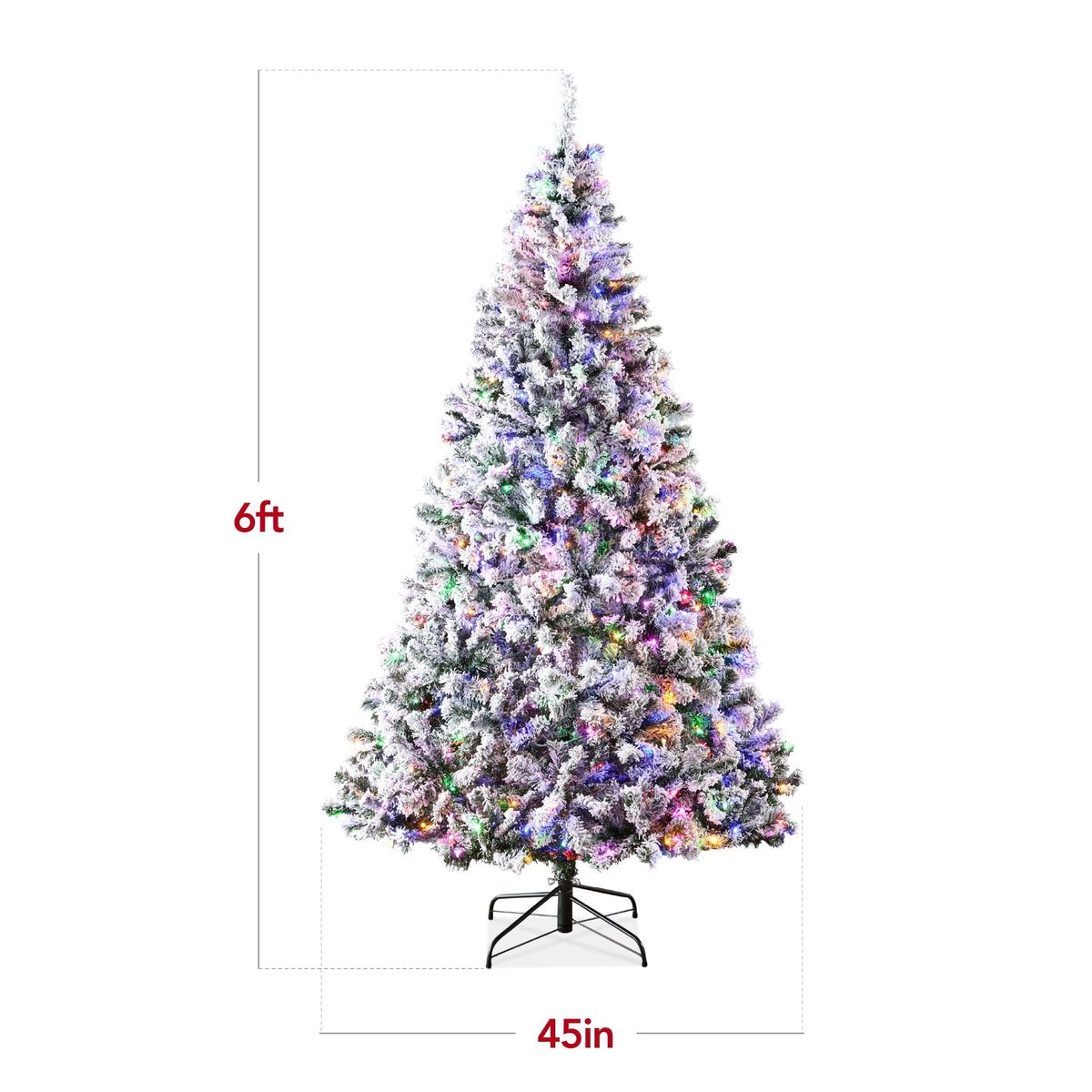 Best Choice Products 6ft Pre-Lit Christmas Pine Tree w/ Flocked Branches 250 Multicolored or Warm-White Light Modes
