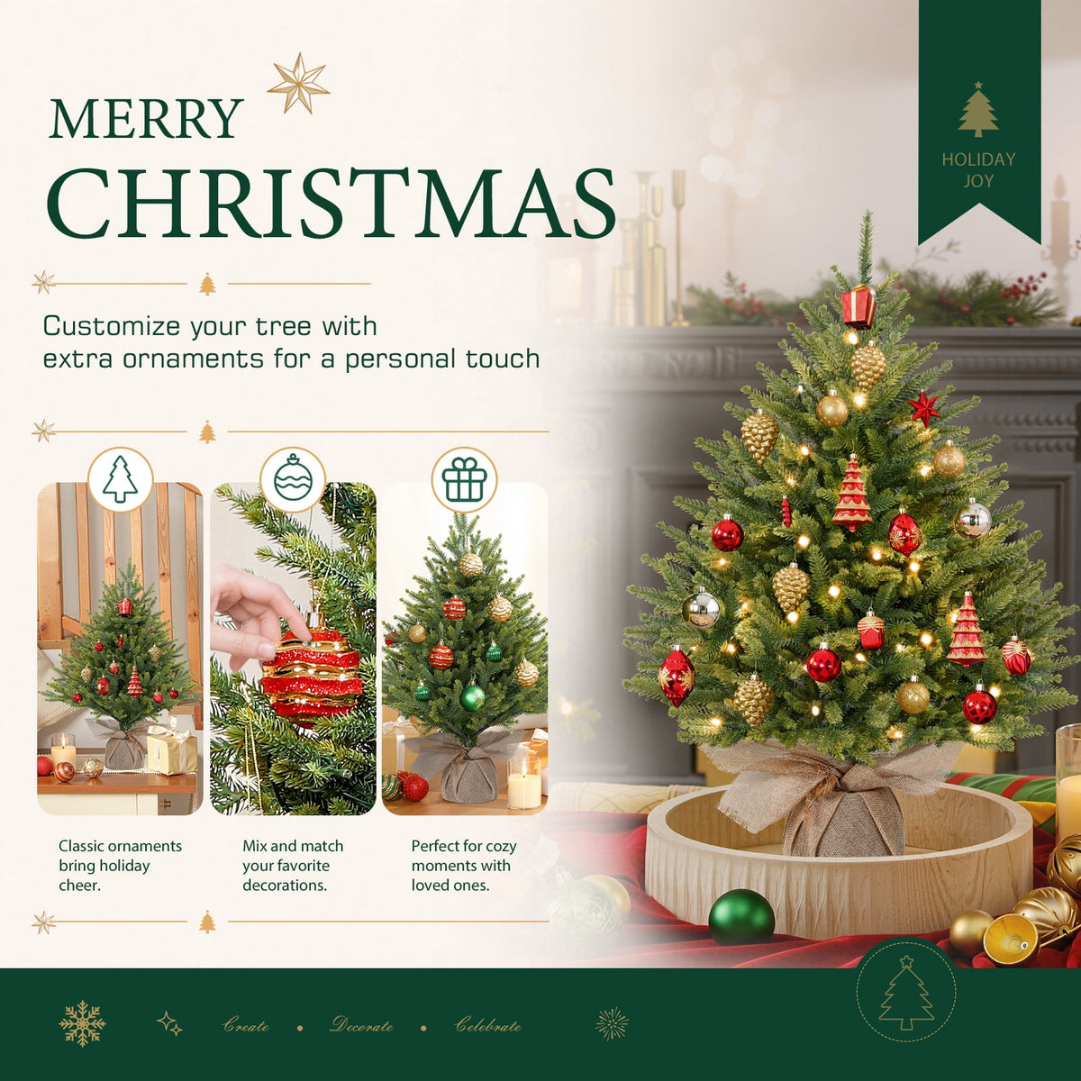 Lolsea 4ft Prelit Artificial Small Mini Christmas Tree with Color LED Lights, Remote Control and Timer, Perfect for Xmas Tabletop Decorations