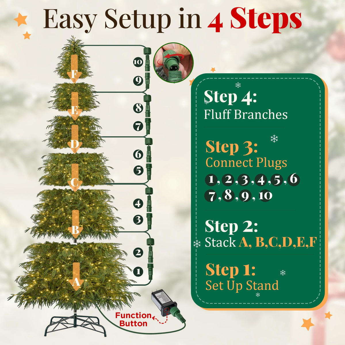 Goosiay 7 ft Pre-Lit Norfolk Pine Christmas Tree, PE Slim Artificial Tree with 300 Warm White & Multicolor 10-Function Lights, 6718 Branch Tips,Green