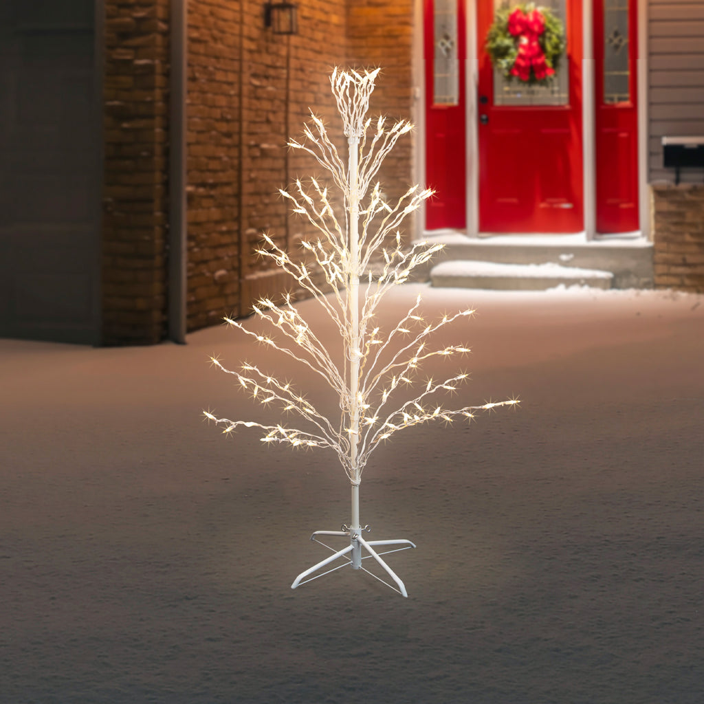 Northlight 4' White Lighted Christmas Cascade Twig Tree Outdoor Decoration - Clear Lights