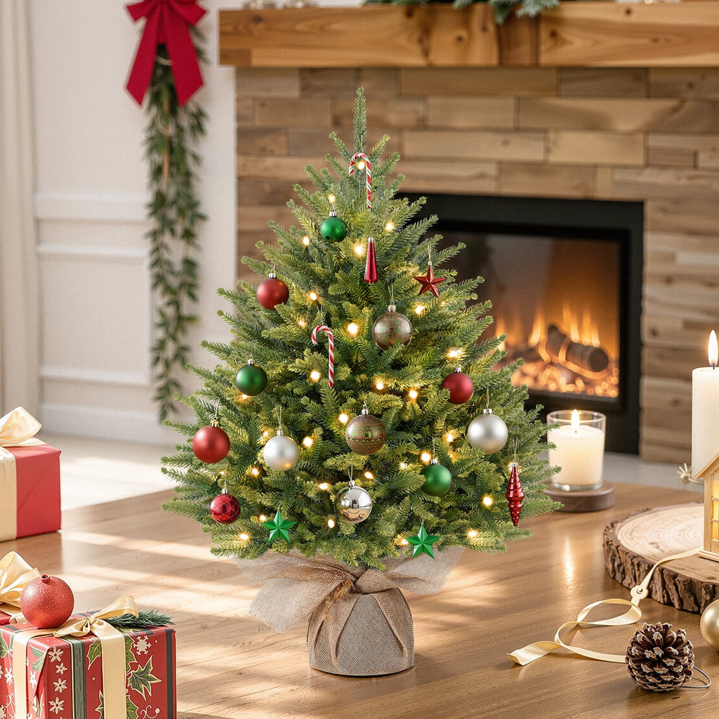 Lolsea 4ft Prelit Artificial Small Mini Christmas Tree with Color LED Lights, Remote Control and Timer, Perfect for Xmas Tabletop Decorations
